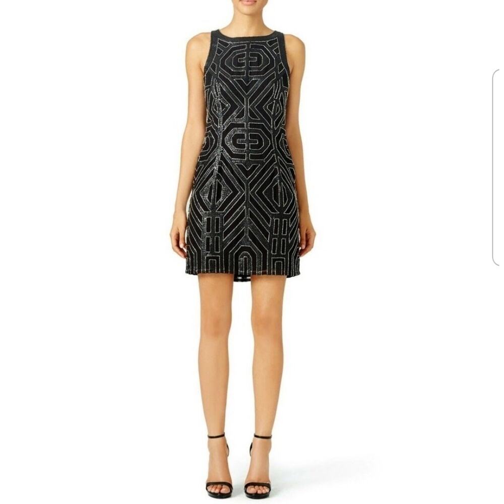 VIE LA V Women’s 6 Black Beaded Cocktail Party Dress Evening Sequin Shift LBD